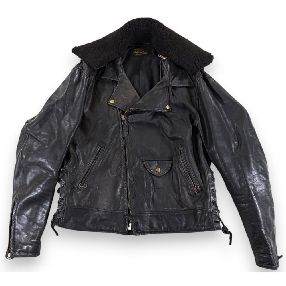 Johnson Leathers San Francisco Black Padded Motorcycle Jacket Mens Size 44